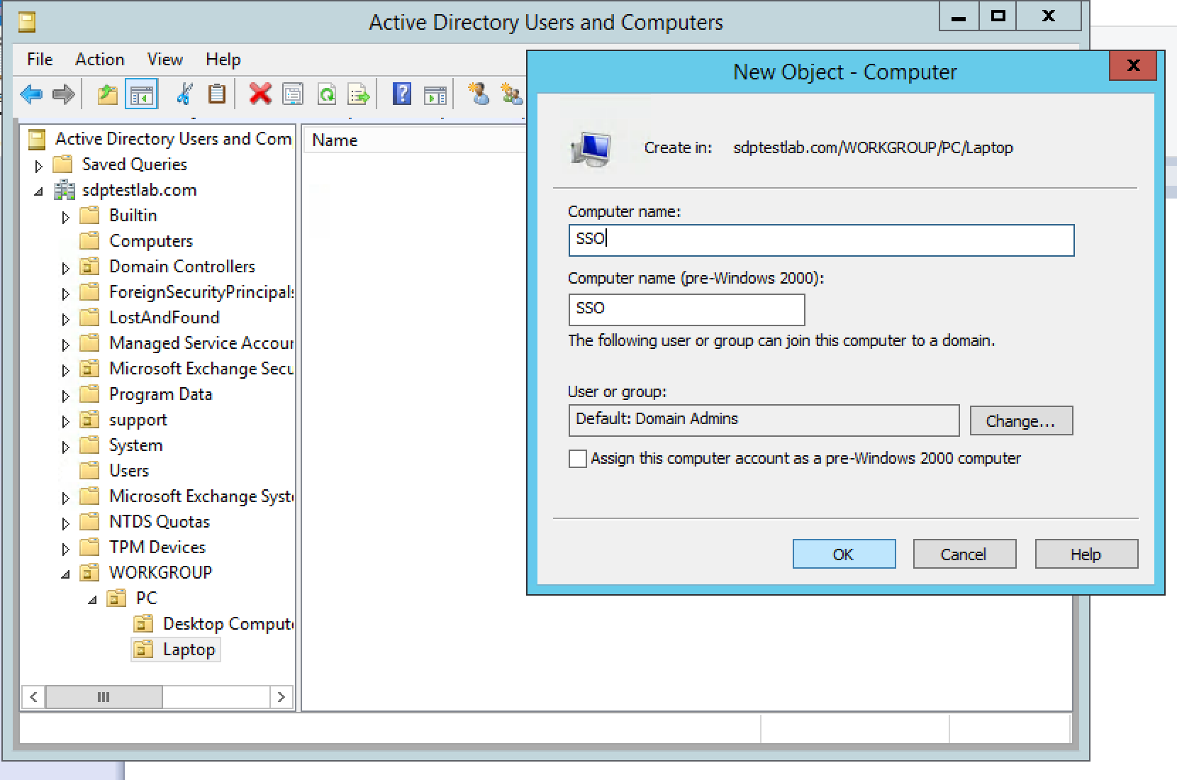 How to set computer password for a computer account created under