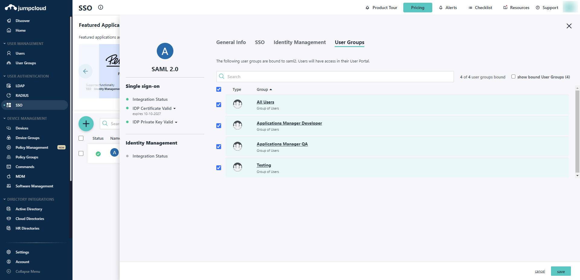 Configuring SAML Authentication For JumpCloud In Applications Manager