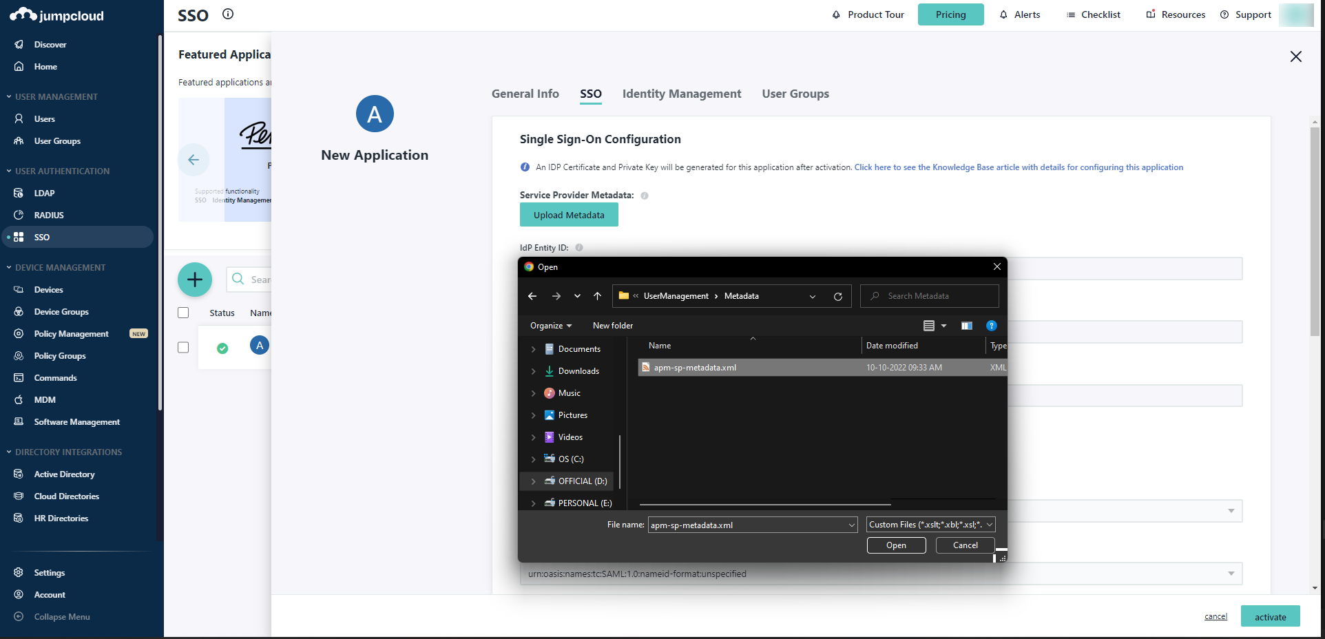 Configuring SAML Authentication For JumpCloud In Applications Manager