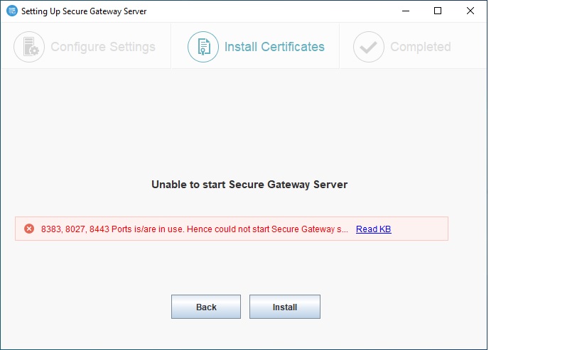 Secure Gateway Server ports are in use